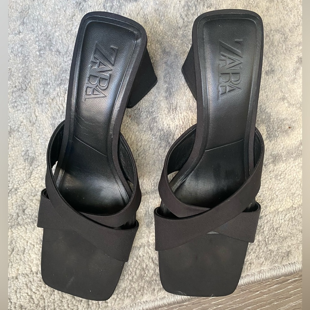 Zara square toe block heels